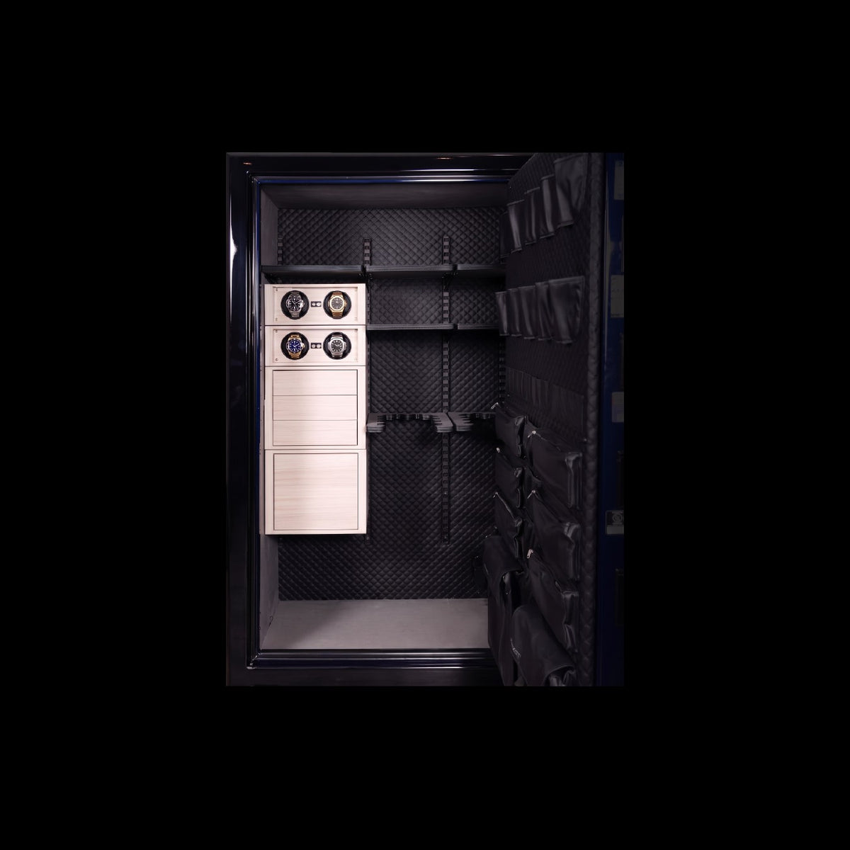 Liberty Pro Flex accessories installed in a Pro Flex safe: two watch winders, jewelry drawer and document drawer (safe sold separately)